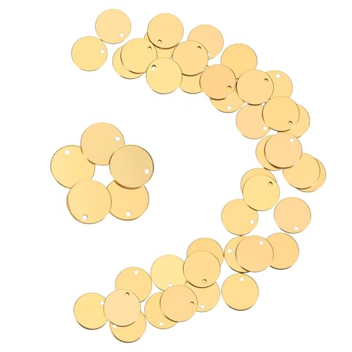 Classicseali Blanko-Münzen zum Gravieren, 15 mm, Edelstahl, Stanzrohlinge, runde Blanko-Münzen zum Gravieren, für Halsketten, Armbänder, Schmuck, Basteln, Gold, 40 Stück von Classicseali