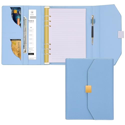 A5 Leder Nachfüllbar Ringbuch mit Magnetschnalle - 6 Ringe Binder mit Nachfüllpapier und Karte, Stiftschacht - Leder Planer Notizbuch mit Hardware Magnetic Schließen,Ringbuch Nachfüllbar(Blau-1) von Classycoo