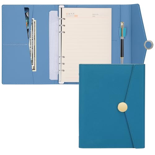 A5 Leder Ringbuch Nachfüllbar, 6 Ringe Binder, Magnetverschluss, mit Nachfüllpapier und Kartenfach, Stifthalter von Classycoo