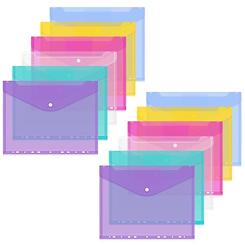 Classycoo Dokumententasche A4,12 Stück Dokumentenmappe A4 Transparent,A4 Sichttasche Dokumenten Sammelmappen Tasche mit 11 Lochrand für Organisieren von Dokumenten - (6 Farben) von Classycoo