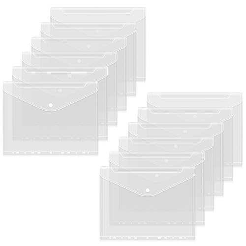 Classycoo Dokumententasche A4,12 Stück Dokumentenmappe A4 Transparent,A4 Sichttasche Dokumenten Sammelmappen Tasche mit 11 Lochrand für Organisieren von Dokumenten - Weiß von Classycoo