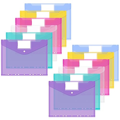 Classycoo Dokumententasche A4,12 Stück Dokumentenmappe A4 Transparent,A4 Sichttasche Dokumenten Sammelmappen Tasche mit 11 Lochrand und Etikettentasche für Organisieren von Dokumenten (6 Farben) von Classycoo
