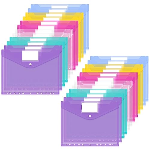 Classycoo Dokumententasche A4,24 Stück Dokumentenmappe A4 Transparent,A4 Sichttasche Dokumenten Sammelmappen Tasche mit 11 Lochrand und Etikettentasche für Organisieren von Dokumenten (6 Farben) von Classycoo