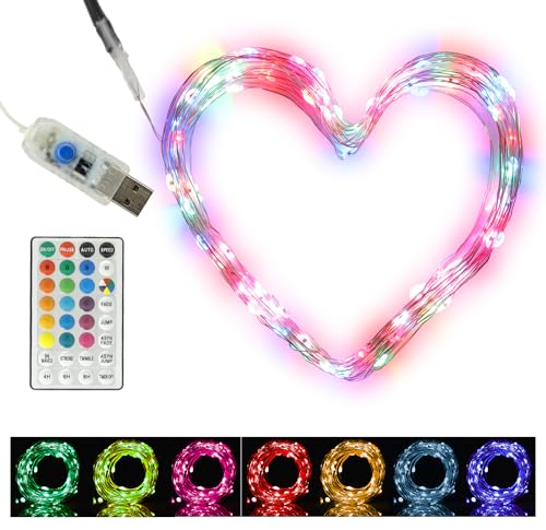 Clauss LED-Mini-Lichterkette Bunt mit USB-Anschluss und Fernbedienung, versch. Funktionen, 100 LEDs RGB mit 15 Farben,10 m, Kupfer-Draht, Innen-Bereich, 5 Volt, Clauss10000 von Clauss