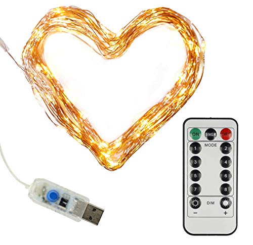 Clauss LED-Mini-Lichterkette mit USB-Anschluss und Fernbedienung, versch. Funktionen, 100 LEDs in warmweiß,10 m, Kupfer-Draht, Innen-Bereich, 5 Volt, Clauss10002 von Clauss
