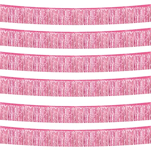 6 Stück 3 m Folien-Fransengirlande, Metallic-Lametta-Luftschlangen, Banner zum Aufhängen an Wand, Fransenvorhang, Hintergrund, Banner für Parade, Hochzeit, Geburtstagsparty-Dekorationen (Rosa) von Clayghsen