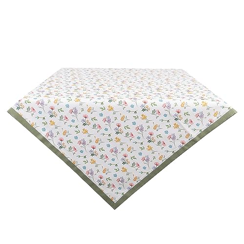 Clayre & Eef Tischdecke 100x100 cm Weiß Grün Baumwolle Quadrat Blumen von Clayre & Eef