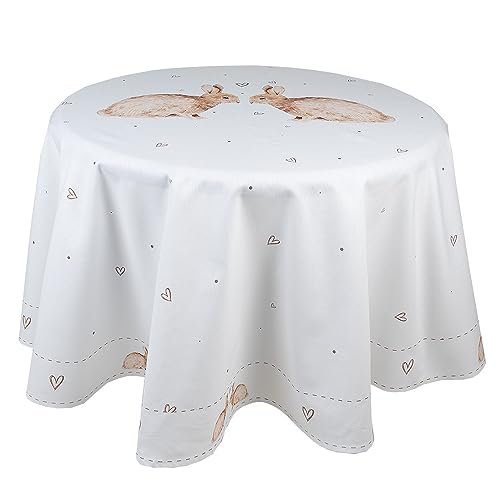 Clayre & Eef Tischdecke Ø 170 cm Weiß Braun Baumwolle Rund Kaninchen Tischtuch von Clayre & Eef