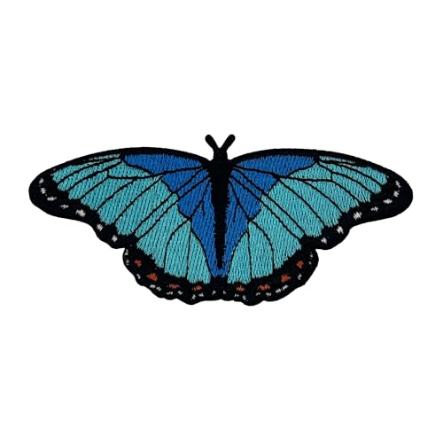 Blauer Morpho Schmetterling bestickter Aufnäher zum Aufbügeln von Clayton Jewelry Labs