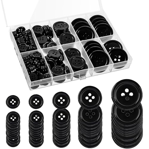 130 Stück Schwarze Knöpfe Buttons Knöpfe 4 Löch Rund Knopfe Mit Aufbewahrungsbox, Buttons für Kleider Mantel Hemd Und DIY Dekoration von ClcIosis