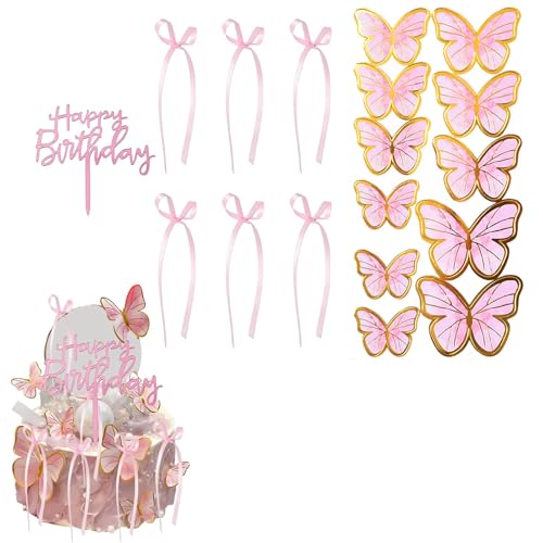 18 Stück Happy Birthday Tortendeko Schleifen Deko Geburtstag, torten deko happy birthday Geeignet für Hochzeiten, Partys, Valentinstag (Pink) von ClcIosis