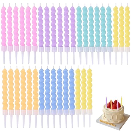 36 Stück Geburtstagskerzen Kinder für Torte, Helical Bunte Kerzen Geburtstagsfeier Dekorieren für Geburtstag Party und Kuchendekoration (Rosa Hellgelb Dunkelgelb Hellblau Tiefblau Lila) von ClcIosis