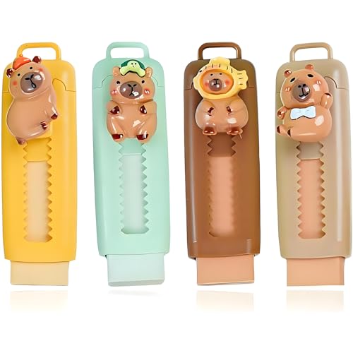 4 Stück Capybara Radiergummi schule, Radiergummis Capybara Sachen Radiergummi Mit Duft Einziehbarer Für Kinder Und Schüler, Niedliches Design In 4 Farben radierer, Ideal Für Schule Und Büro von ClcIosis