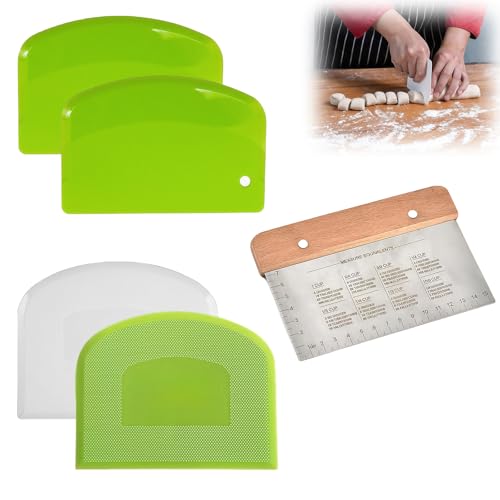 5 Stück Teigschaber, Teigkarte Set Backwerkzeuge Leicht zu Reinigen Geeignet für Kuchen, Teigspachtel Pizza Brotbackbegeisterte, Anfänger und Professionelle Bäcker (Silber+Grün+Weiß) von ClcIosis