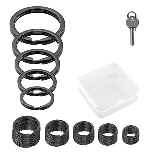 51 Schlüsselringe Schwarz, 30mm 28mm 25mm 20mm 15mm Schlüsselring Schwarz Set 5 Größen Kleine Keyrings Mit Aufbewahrungsbox Schlüsselanhänger Ringe für Haus Büro und Reise von ClcIosis