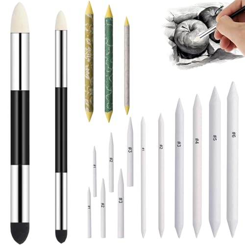 ClcIosis 17 PCS Verblender Stift mit Schwammstift Doppelseitig, Wischbarem Radierer, Kunstzeichnen Bleistiften Schüler Set für Highlights, Schattierung Korrektur Papierwischer zum Zeichnen von ClcIosis