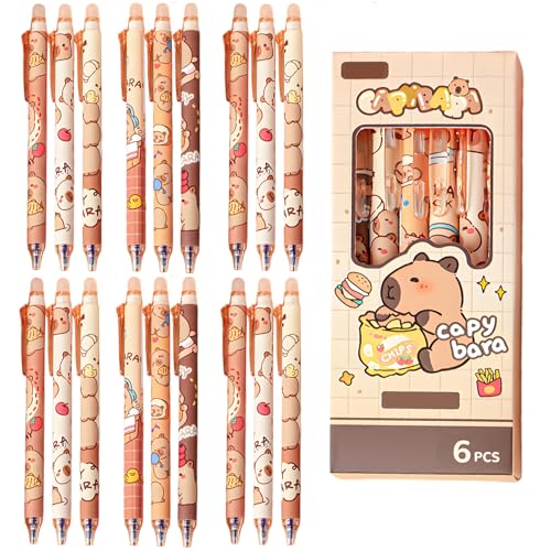 ClcIosis 18 Stück Capybara Stifte Set, Braunem Radierbare Stifte Radierbarer Kugelschreiber für Schüler und Büroangestellte, Praktisches Capibara Radierbare Gelstifte Set für Kinder von ClcIosis