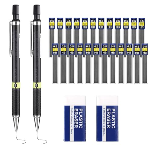 ClcIosis 28 Stück Druckbleistift 0.5mm Druckbleistift Set mit 24 Röhren (288 pc) Bleistiftmine HB Mienenbleistift 2 Stück Radiergummi, Mechanical Pencil 0.5 für Zeichnen Schreiben von ClcIosis