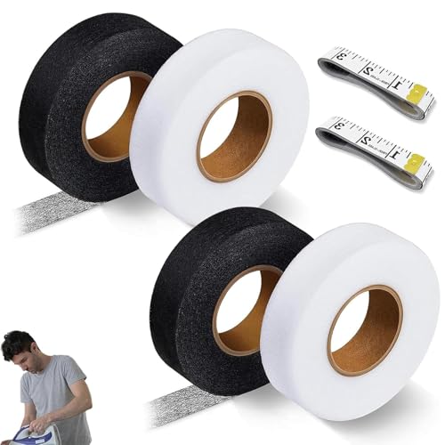 ClcIosis 6 Stück Saumband zum Aufbügeln - Bügelband Set (2x Schwarz, 2x Weiß + 2x Maßband) für Kleidung, Röcke und DIY-Projekte - Haltbar und Einfach zu Verstärken von ClcIosis