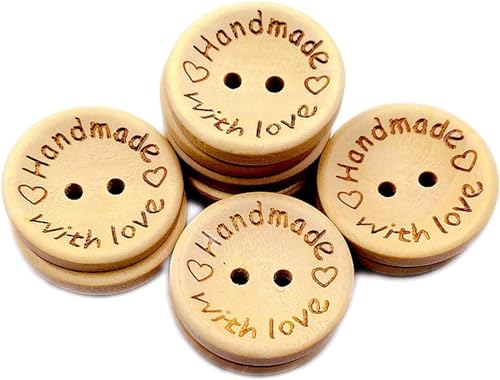 Holzknöpfe, rund, 2 Löcher, handgefertigt mit Liebesbrief, zum Basteln, Nähen, Dekoration, 25 mm, 50 Stück von Cldaisy