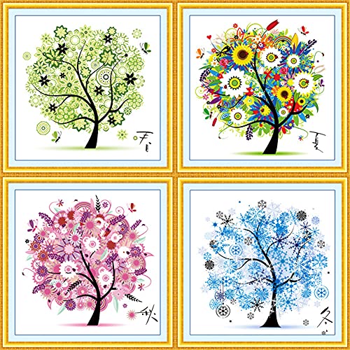 Cleana Arts Kreuzstich-Set, 4-Jahreszeiten-Baum, 11-fädig, 3-fädig, Stickerei-Set, 45 x 45 cm von Cleana Arts