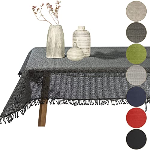 Gartentischdecke geschäumt eckig rund oval wetterfest rutschfeste Weichschaum Tischdecke abwaschbar Garten Balkon Outdoor Camping mit Fransen (Dunkelgrau, 110x140cm (BxL)) von Cleanlevel EST 2016