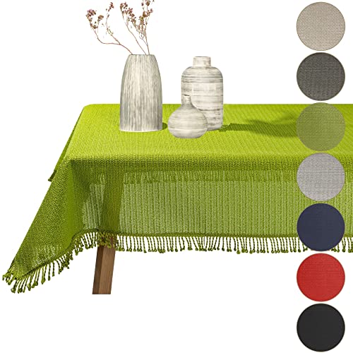 Gartentischdecke geschäumt eckig rund oval wetterfest rutschfeste Weichschaum Tischdecke abwaschbar Garten Balkon Outdoor Camping mit Fransen (Grün, 110x140cm (BxL)) von Cleanlevel EST 2016