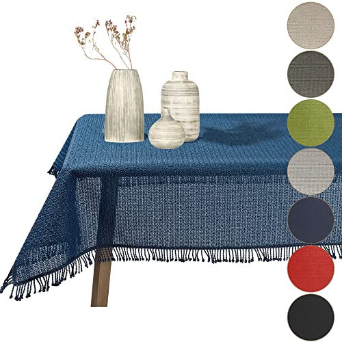 Gartentischdecke geschäumt eckig rund oval wetterfest rutschfeste Weichschaum Tischdecke abwaschbar Garten Balkon Outdoor Camping mit Fransen (Navyblau, 130x160cm (BxL)) von Cleanlevel EST 2016