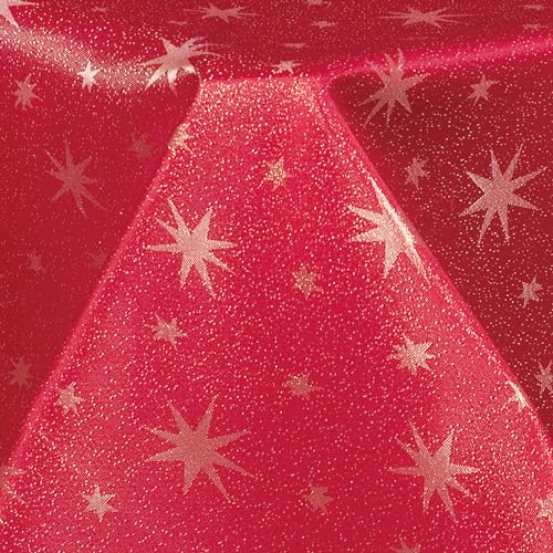 Hochwertige weihnachtliche Stofftischdecke mit Sternen Tischdecke Tafeldecke Tischtuch Bügelarm schnelltrocknend (Rot, Eckig 110 x140cm) von Cleanlevel EST 2016