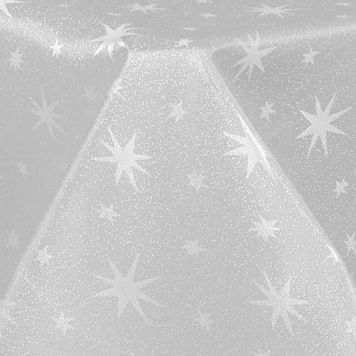 Hochwertige weihnachtliche Stofftischdecke mit Sternen Tischdecke Tafeldecke Tischtuch Bügelarm schnelltrocknend (Weiss, Eckig 135 x180cm) von Cleanlevel EST 2016