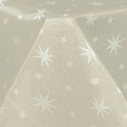 Hochwertige weihnachtliche Stofftischdecke mit Sternen Tischdecke Tafeldecke Tischtuch Bügelarm schnelltrocknend Creme goldene Sterne Rund 160cm von Cleanlevel EST 2016