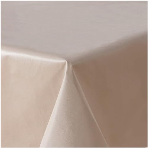 Wachstuchtischdecke Tischdecke abwaschbar PVC Plastik-Tischdecken RUND OVAL ECKIG Rechteckig Outdoor Wachs Gartentischdecke (Beige Einfabig, 160cm Rund) von Cleanlevel EST 2016