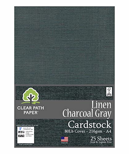 Leinen Anthrazitfarbener Tonkarton/Cardstock - A4-80Lb Cover / 216g/m² - 25 Blatt - Clear Path Paper von Clear Path Paper