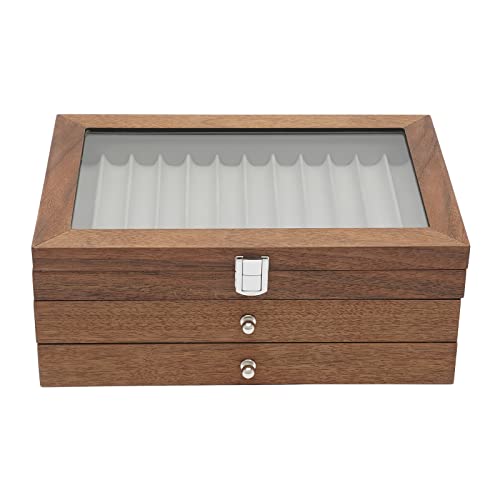 34 Steckplätze Stiftbox Füllfederhalter Pen Cabinet Display Fountain Pen Storage, mit Sichtbarer Deckel, für Aufbewahrung Stifte Füllfederhalter Kugelschreiber 31*20*12.5cm (Nussbaum) von ClearFragrans