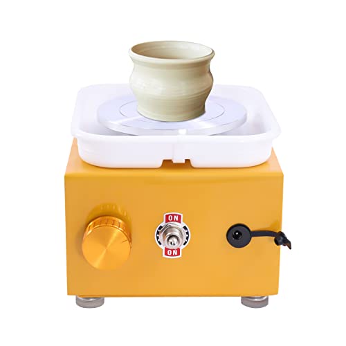 Mini Töpferscheibe Elektrisch, Keramik Rad Maschine Mit Abnehmbarem ABS Becken, 2000 U/Min Einstellbare Geschwindigkeit, 10cm Keramikteller für Keramikarbeiten Keramik Clay Art Craft, Gelb von ClearFragrans