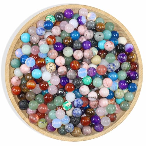 Natürliche Kristalle, verschiedene Steinperlen zur Schmuckherstellung, Edelsteinperlen für Frauen und Erwachsene, zum Basteln, Kristallperlen für Armbänder (8 mm runde Perlen) von Clearain