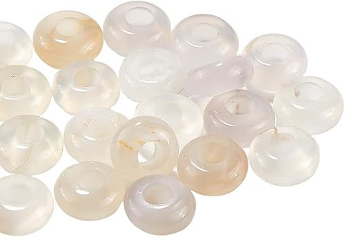 1 Box mit 30 Tigerauge-Perlen mit großem Loch, Edelstein-Abstandshalterperlen mit großem Loch, dunkelbrauner Edelstein, lose Makramee-Perlen, lose Masse for Schmuck, Damen, Stift(Natural White Jade) von Clearlin