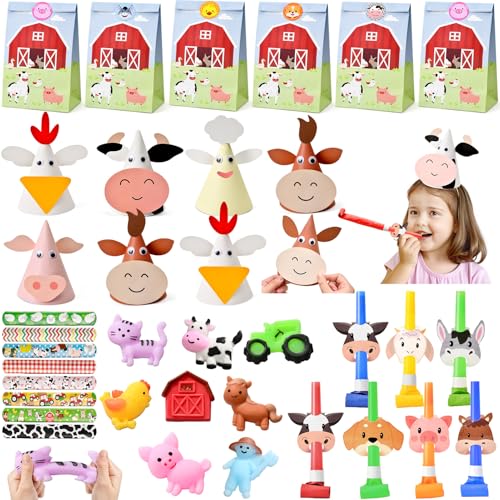 Cleboen Bauernhof Kindergeburtstag Mitgebsel mit Partyhüte Squishy Spielzeug Tröten Kinder Schnapparmbänder Geschenktüten Tiere Bauernhof Party Geburtstag Give Aways Kindergeburtstag Gastgeschenke von Cleboen
