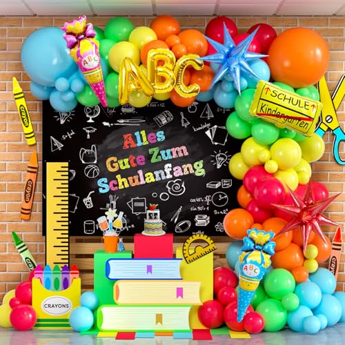 Cleboen Einschulung Deko Einschulung Girlande Luftballons mit Latex Luftballons Folienballon Alles Gute Zum Schulanfang Girlande Einschulung Geschenk Schulkind Deko Schulanfang Deko von Cleboen