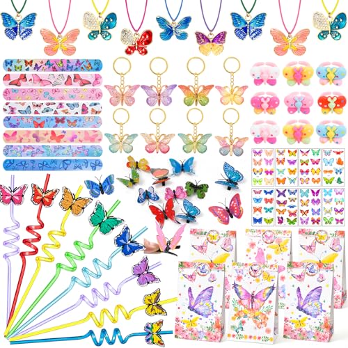 Cleboen Schmetterling Party Mitgebsel Kindergeburtstag Kinder Strohhalme Halskette Haarspangen Ring Schlüsselanhänger Geschenktüten Schnapparmband Tattoo Schmetterling Give Aways Pinata Füllung von Cleboen