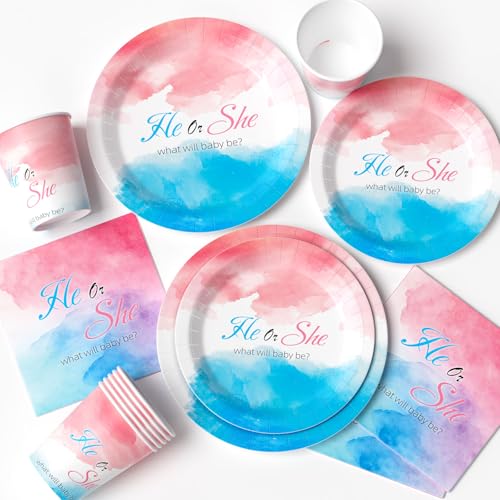 Gender Reveal Party Deko Partygeschirr Kindergeburtstag, Pappteller Servietten Becher He or She Boy or Girl Rosa Blau Geschlecht Babypartys Deko Partyteller Baby Shower Geschirr Set für 12 Gäste Gender Reveal Party Deko Partygeschirr Kindergeburtstag, Pappteller Servietten Becher He or She Boy or Girl Rosa Blau Geschlecht Babypartys Deko Partyteller Baby Shower Geschirr Set für 12 Gäste von Cleboen