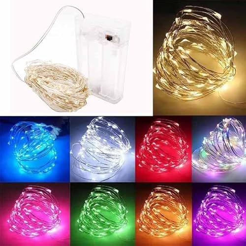 Cleiscry 1pcs 2M 3M 5M 10M geführte Lichterkette Kupfer Draht USB oder batteriebetriebene geführte Schnur Licht Fee Licht für Weihnachtslichter Hochzeitsfeier (Rotes Licht (R), Box 3*AA 2Meter) von Cleiscry