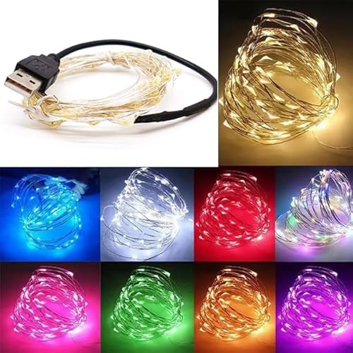 Cleiscry 1pcs 2M 3M 5M 10M geführte Lichterkette Kupfer Draht USB oder batteriebetriebene geführte Schnur Licht Fee Licht für Weihnachtslichter Hochzeitsfeier (Rotes Licht (R), USB-Stecker 10 Meter) von Cleiscry
