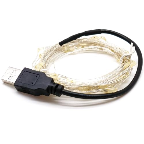 Cleiscry 1pcs 2M 3M 5M 10M geführte Lichterkette Kupfer Draht USB oder batteriebetriebene geführte Schnur Licht Fee Licht für Weihnachtslichter Hochzeitsfeier (Rotes Licht (R), USB-Stecker 5 Meter) von Cleiscry