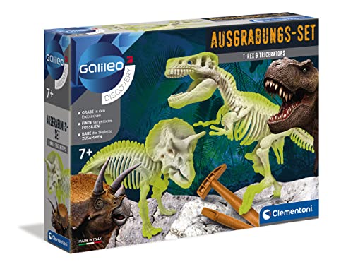 Clementoni Galileo Discovery – Ausgrabungs-Set T-Rex & Triceratops, Spielzeug für Kinder ab 7 Jahren, Ausgraben von Dinosaurier-Fossilien mit Hammer & Meißel, ideal als Geschenk 69408 von Clementoni