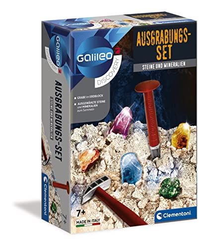 Clementoni Galileo Discovery – Ausgrabungs-Set Steine + Mineralien, Spielzeug für Kinder ab 7 Jahren, Ausgraben mit Hammer & Meißel, für kleine Forscher von Clementoni 69940 von Clementoni