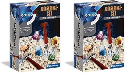 Clementoni Galileo Discovery – Ausgrabungs-Set Steine + Mineralien, Spielzeug für Kinder ab 7 Jahren, Ausgraben mit Hammer & Meißel, für kleine Forscher 69940 (Packung mit 2) von Clementoni