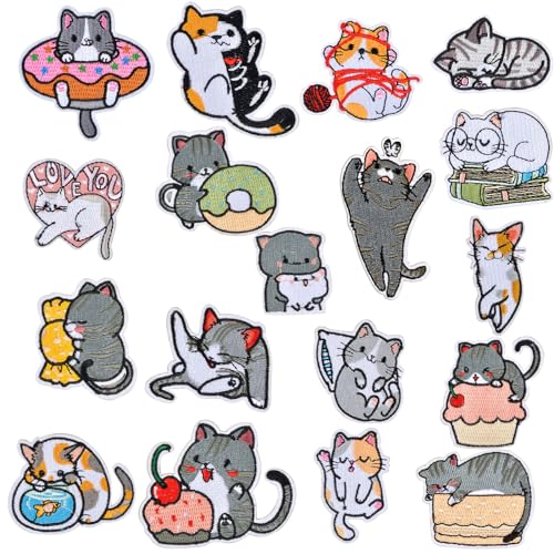 18 Stück Aufbügel Patches, Aufnäher zum Aufbügeln im Katzen-Design, Flicken zum Aufbügeln, Bügelflicken ideal zum Aufbügeln auf Jeans, Jacken, Rucksäcke - Kreativer Patch-Aufkleber für DIY 18 Stück Aufbügel Patches, Aufnäher zum Aufbügeln im Katzen-Design, Flicken zum Aufbügeln, Bügelflicken ideal zum Aufbügeln auf Jeans, Jacken, Rucksäcke - Kreativer Patch-Aufkleber für DIY von Cleminsta