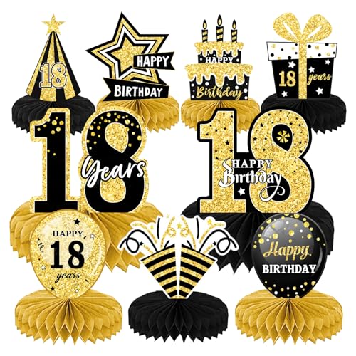 Cleminsta 18.Geburtstag Bienenwaben Deko Papier, Schwarz Gold Geburtstag Tisch Ornamente, 9-teiliges Set, 15.5 x 16 cm, für Coming-of-Age-Zeremonie, 18. Jahrestag Cleminsta 18.Geburtstag Bienenwaben Deko Papier, Schwarz Gold Geburtstag Tisch Ornamente, 9-teiliges Set, 15.5 x 16 cm, für Coming-of-Age-Zeremonie, 18. Jahrestag von Cleminsta