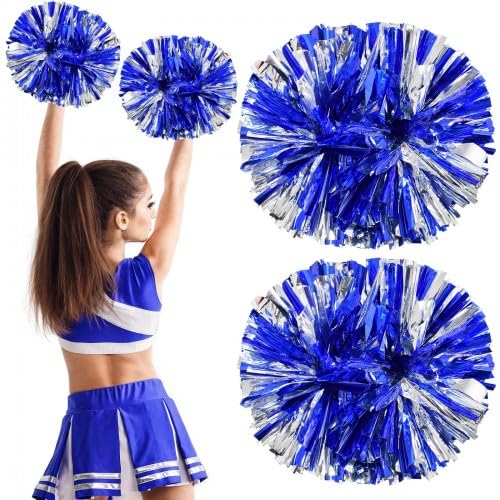 2 Stück Cheerleader Pompoms, Metallfolie Cheerleading Pom Poms Handblumen Puschel Tanzpuschel für Tanzparty Sport Wettbewerb Team Geist - Blau und Silber 2 Stück Cheerleader Pompoms, Metallfolie Cheerleading Pom Poms Handblumen Puschel Tanzpuschel für Tanzparty Sport Wettbewerb Team Geist - Blau und Silber von Cleminsta